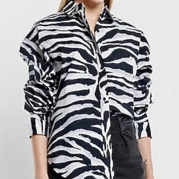 Michael Kors tiger animal prints blouse small grey mob wife top button down - Picture 1 of 8